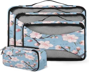 4 Set Packing Cubes for Suitcases, Travel Essentials for Carry on Luggage, Cute Flowers Suitcase Organizers for Clothes Shoes Toiletries Travel Accessories in 4 Sizes - Fantastic Flowers