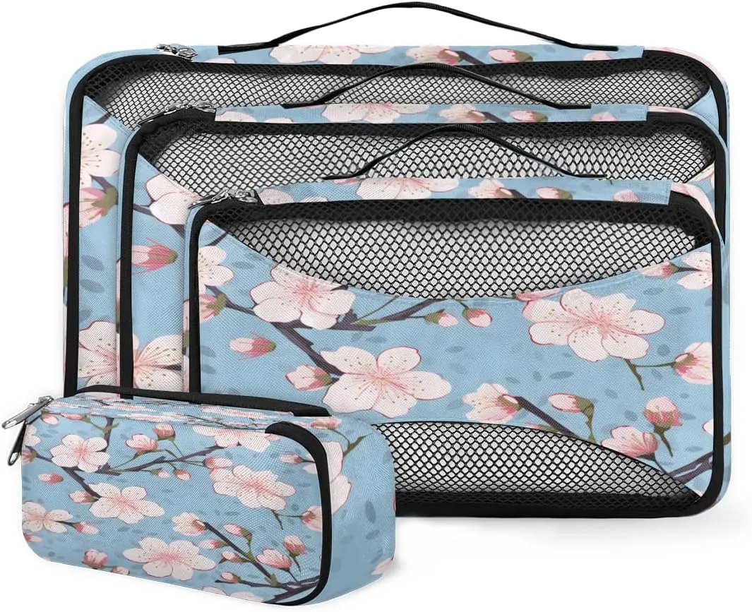 4 Set Packing Cubes for Suitcases, Travel Essentials for Carry on Luggage, Cute Flowers Suitcase Organizers for Clothes Shoes Toiletries Travel Accessories in 4 Sizes - Fantastic Flowers