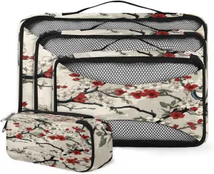 4 Set Packing Cubes for Suitcases, Travel Essentials for Carry on Luggage, Cute Flowers Suitcase Organizers for Clothes Shoes Toiletries Travel Accessories in 4 Sizes - Oil Painting Flowers