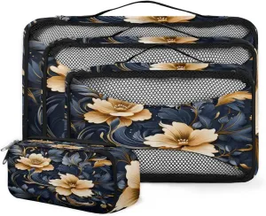 4 Set Packing Cubes for Suitcases, Travel Essentials for Carry on Luggage, Dreamy Flower Suitcase Organizers for Clothes Shoes Toiletries Travel Accessories in 4 Sizes - Modern Flower