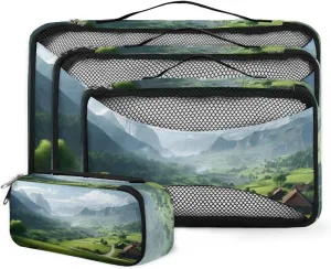 4 Set Packing Cubes for Suitcases, Travel Essentials for Carry on Luggage, Dreamy Forest Suitcase Organizers for Clothes Shoes Toiletries Travel Accessories in 4 Sizes - Colorful Forest