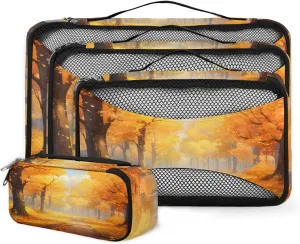 4 Set Packing Cubes for Suitcases, Travel Essentials for Carry on Luggage, Dreamy Forest Suitcase Organizers for Clothes Shoes Toiletries Travel Accessories in 4 Sizes - Sunset Forest