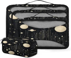 4 Set Packing Cubes for Suitcases, Travel Essentials for Carry on Luggage, Dreamy Galaxy Suitcase Organizers for Clothes Shoes Toiletries Travel Accessories in 4 Sizes - Cartoon Galaxy