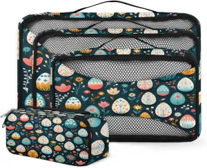 4 Set Packing Cubes for Suitcases, Travel Essentials for Carry on Luggage, Easter Egg Suitcase Organizers for Clothes Shoes Toiletries Travel Accessories in 4 Sizes - Watercolor Floral
