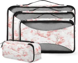 4 Set Packing Cubes for Suitcases, Travel Essentials for Carry on Luggage, Ethnic Flowers Suitcase Organizers for Clothes Shoes Toiletries Travel Accessories in 4 Sizes - Oil Painting Flowers