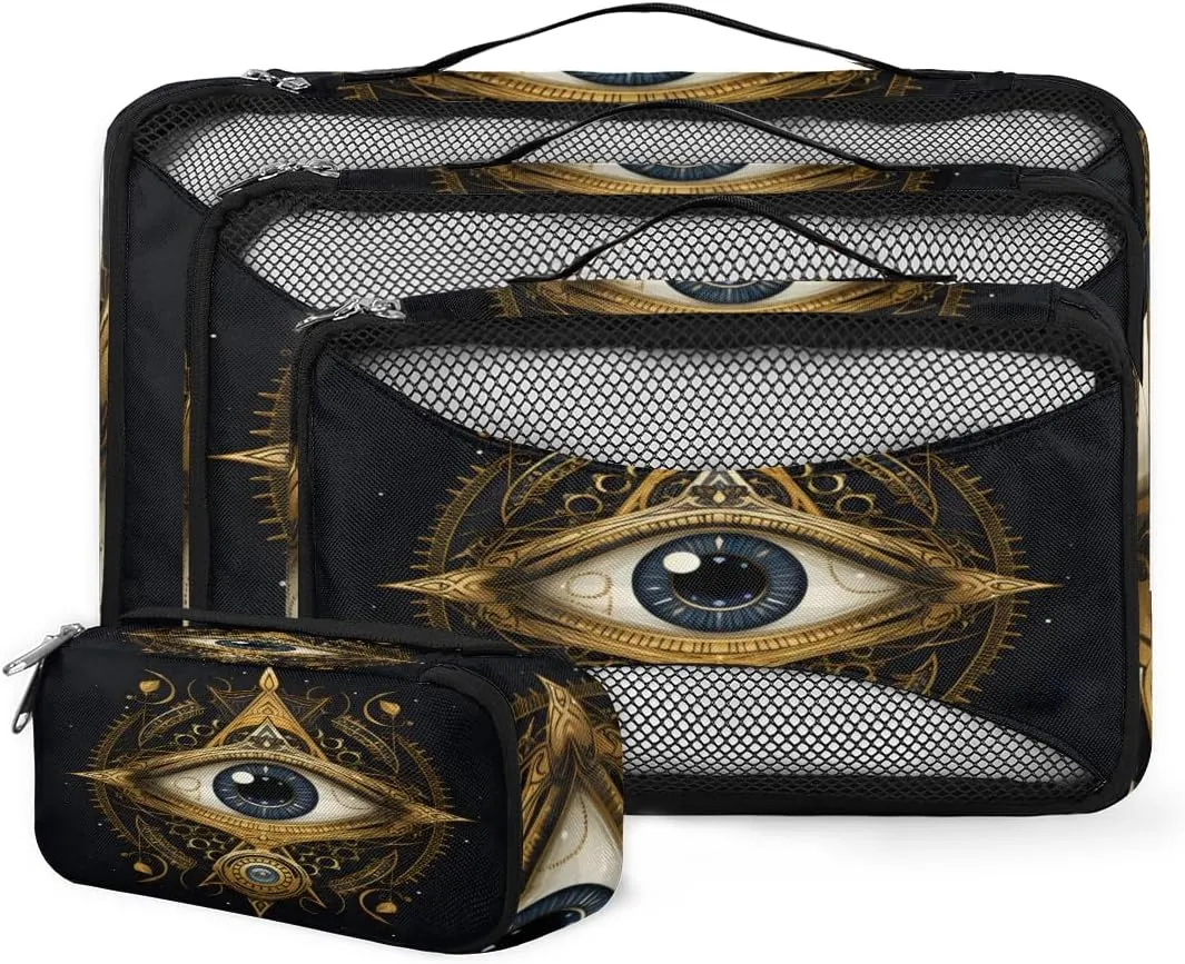 4 Set Packing Cubes for Suitcases, Travel Essentials for Carry on Luggage, Ethnic Pattern Suitcase Organizers for Clothes Shoes Toiletries Travel Accessories in 4 Sizes - Magic Eyes
