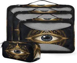 4 Set Packing Cubes for Suitcases, Travel Essentials for Carry on Luggage, Ethnic Pattern Suitcase Organizers for Clothes Shoes Toiletries Travel Accessories in 4 Sizes - Magic Eyes