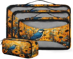 4 Set Packing Cubes for Suitcases, Travel Essentials for Carry on Luggage, Fantastic Bird Suitcase Organizers for Clothes Shoes Toiletries Travel Accessories in 4 Sizes - Lovely Bird