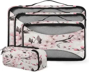 4 Set Packing Cubes for Suitcases, Travel Essentials for Carry on Luggage, Fantastic Flowers Suitcase Organizers for Clothes Shoes Toiletries Travel Accessories in 4 Sizes - Dreamy Flowers