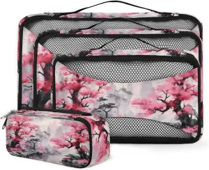 4 Set Packing Cubes for Suitcases, Travel Essentials for Carry on Luggage, Fantastic Forest Suitcase Organizers for Clothes Shoes Toiletries Travel Accessories in 4 Sizes - Colorful Forest
