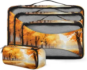 4 Set Packing Cubes for Suitcases, Travel Essentials for Carry on Luggage, Fantastic Forest Suitcase Organizers for Clothes Shoes Toiletries Travel Accessories in 4 Sizes - Sunset Forest