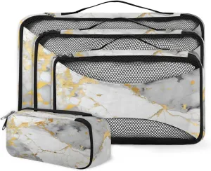 4 Set Packing Cubes for Suitcases, Travel Essentials for Carry on Luggage, Fantastic Marble Suitcase Organizers for Clothes Shoes Toiletries Travel Accessories in 4 Sizes - Abstract Marble
