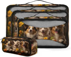 4 Set Packing Cubes for Suitcases, Travel Essentials for Carry on Luggage, Flowers Dog Suitcase Organizers for Clothes Shoes Toiletries Travel Accessories in 4 Sizes - Cute Puppy