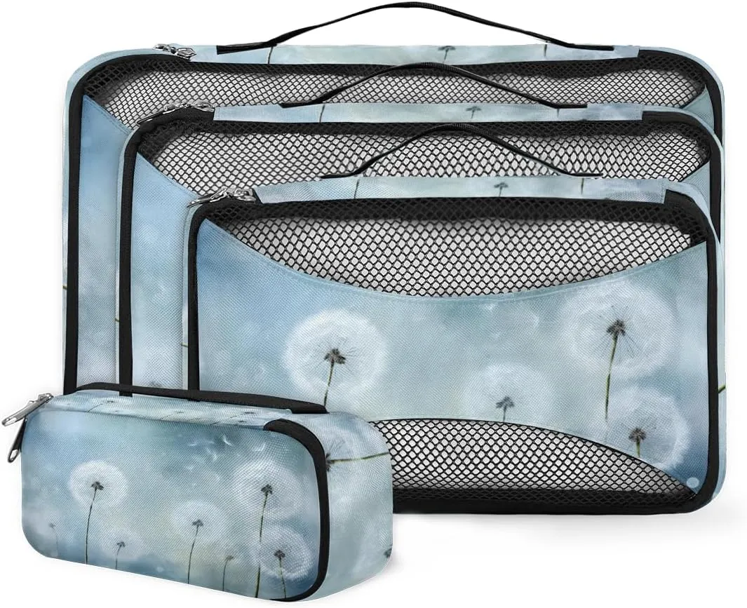 4 Set Packing Cubes for Suitcases, Travel Essentials for Carry on Luggage, Glitter Dandelion Suitcase Organizers for Clothes Shoes Toiletries Travel Accessories in 4 Sizes - Fantastic Dandelion
