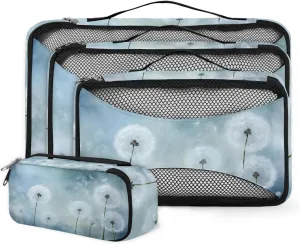 4 Set Packing Cubes for Suitcases, Travel Essentials for Carry on Luggage, Glitter Dandelion Suitcase Organizers for Clothes Shoes Toiletries Travel Accessories in 4 Sizes - Fantastic Dandelion