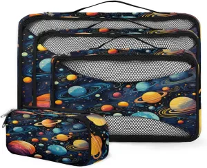 4 Set Packing Cubes for Suitcases, Travel Essentials for Carry on Luggage, Glowing Galaxy Suitcase Organizers for Clothes Shoes Toiletries Travel Accessories in 4 Sizes - Cartoon Galaxy