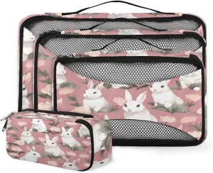 4 Set Packing Cubes for Suitcases, Travel Essentials for Carry on Luggage, Graffiti Bunny Luggage Organizer Bags for Clothes Shoes Toiletries Travel Accessories in 4 Sizes - Colorful Rabbit