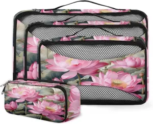4 Set Packing Cubes for Suitcases, Travel Essentials for Carry on Luggage, Graffiti Flower Suitcase Organizers for Clothes Shoes Toiletries Travel Accessories in 4 Sizes - Oil Painting Flower