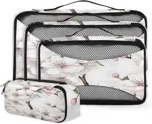 4 Set Packing Cubes for Suitcases, Travel Essentials for Carry on Luggage, Graffiti Flowers Suitcase Organizers for Clothes Shoes Toiletries Travel Accessories in 4 Sizes - Dreamy Flowers
