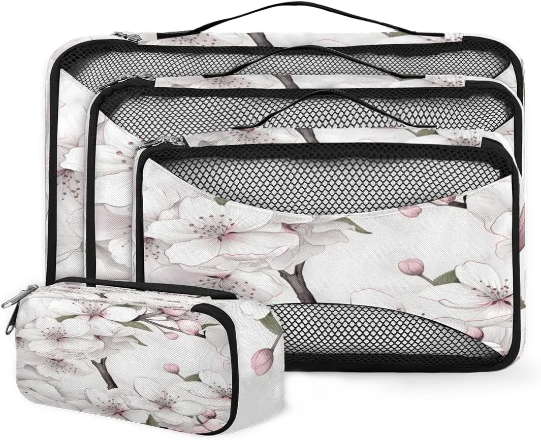4 Set Packing Cubes for Suitcases, Travel Essentials for Carry on Luggage, Graffiti Flowers Suitcase Organizers for Clothes Shoes Toiletries Travel Accessories in 4 Sizes - Dreamy Flowers