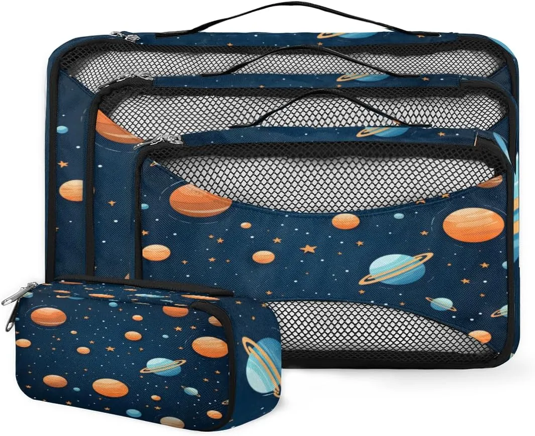 4 Set Packing Cubes for Suitcases, Travel Essentials for Carry on Luggage, Graffiti Galaxy Suitcase Organizers for Clothes Shoes Toiletries Travel Accessories in 4 Sizes - Abstract Galaxy