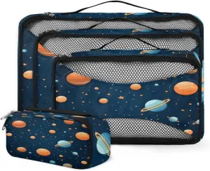 4 Set Packing Cubes for Suitcases, Travel Essentials for Carry on Luggage, Graffiti Galaxy Suitcase Organizers for Clothes Shoes Toiletries Travel Accessories in 4 Sizes - Abstract Galaxy