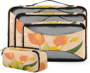 4 Set Packing Cubes for Suitcases, Travel Essentials for Carry on Luggage, Graffiti Tulips Suitcase Organizers for Clothes Shoes Toiletries Travel Accessories in 4 Sizes - Abstract Tulips