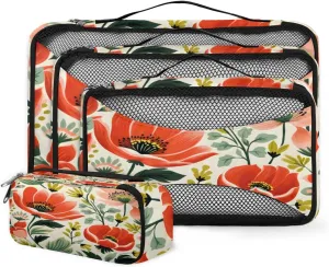 4 Set Packing Cubes for Suitcases, Travel Essentials for Carry on Luggage, Lively Flowers Suitcase Organizers for Clothes Shoes Toiletries Travel Accessories in 4 Sizes - Varicolored Flowers