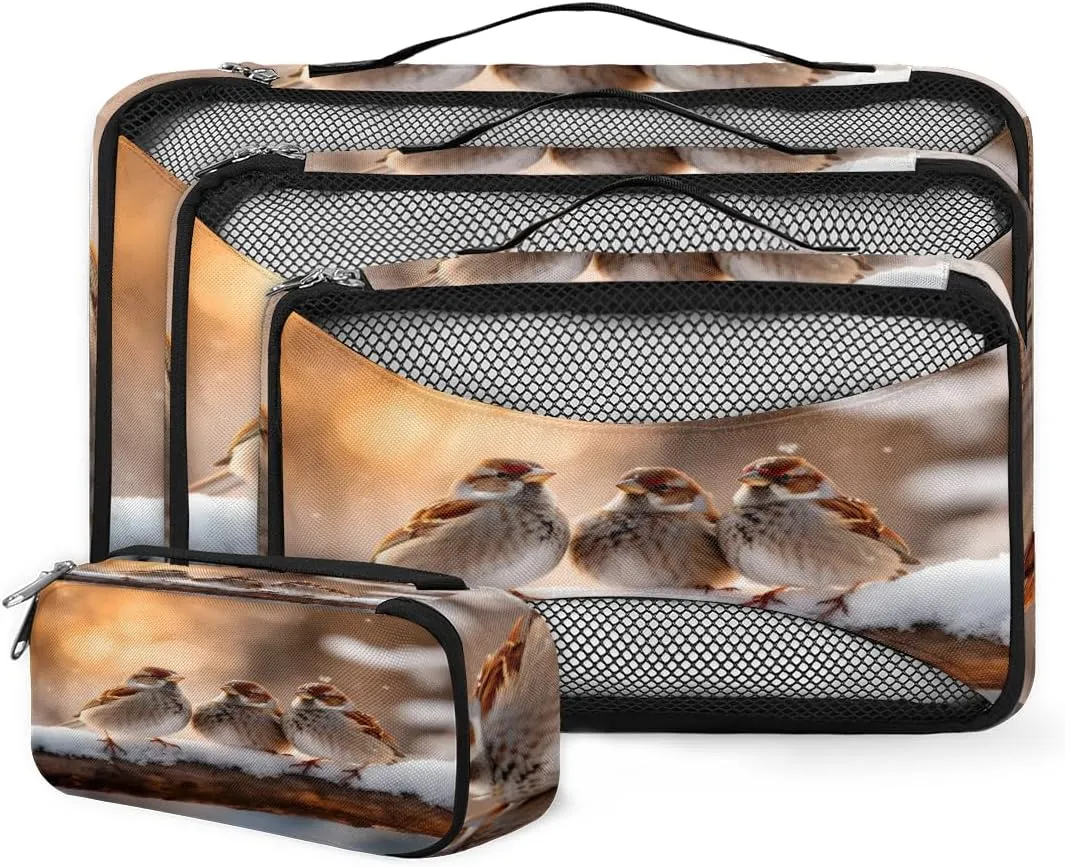 4 Set Packing Cubes for Suitcases, Travel Essentials for Carry on Luggage, Lovely Bird Suitcase Organizers for Clothes Shoes Toiletries Travel Accessories in 4 Sizes - Fantastic Bird