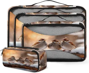 4 Set Packing Cubes for Suitcases, Travel Essentials for Carry on Luggage, Lovely Bird Suitcase Organizers for Clothes Shoes Toiletries Travel Accessories in 4 Sizes - Fantastic Bird