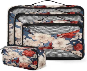 4 Set Packing Cubes for Suitcases, Travel Essentials for Carry on Luggage, Magical Flowers Suitcase Organizers for Clothes Shoes Toiletries Travel Accessories in 4 Sizes - Dreamy Flowers