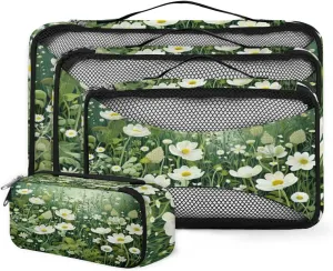 4 Set Packing Cubes for Suitcases, Travel Essentials for Carry on Luggage, Magical Flowers Suitcase Organizers for Clothes Shoes Toiletries Travel Accessories in 4 Sizes - Graffiti Flowers
