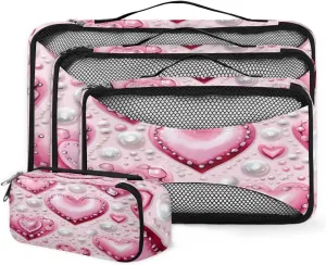 4 Set Packing Cubes for Suitcases, Travel Essentials for Carry on Luggage, Magical Heart Suitcase Organizers for Clothes Shoes Toiletries Travel Accessories in 4 Sizes - Graffiti Heart