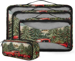 4 Set Packing Cubes for Suitcases, Travel Essentials for Carry on Luggage, Magical Truck Suitcase Organizers for Clothes Shoes Toiletries Travel Accessories in 4 Sizes - Christmas Truck
