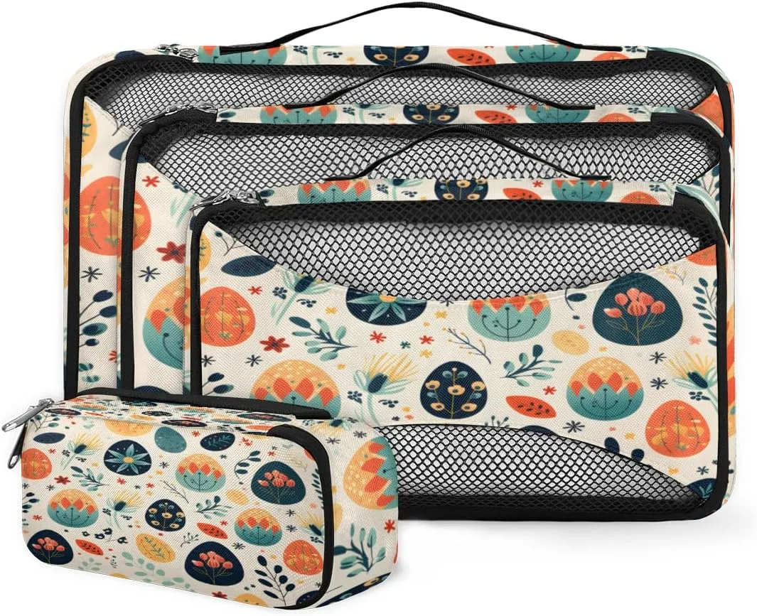 4 Set Packing Cubes for Suitcases, Travel Essentials for Carry on Luggage, Mandala Flower Suitcase Organizers for Clothes Shoes Toiletries Travel Accessories in 4 Sizes - Easter Egg