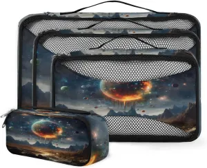 4 Set Packing Cubes for Suitcases, Travel Essentials for Carry on Luggage, Modern Galaxy Suitcase Organizers for Clothes Shoes Toiletries Travel Accessories in 4 Sizes - Bright Galaxy