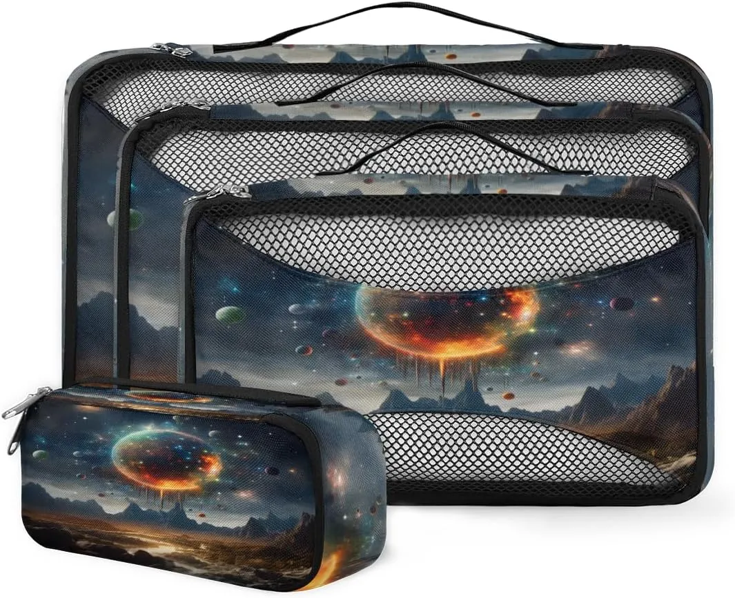 4 Set Packing Cubes for Suitcases, Travel Essentials for Carry on Luggage, Modern Galaxy Suitcase Organizers for Clothes Shoes Toiletries Travel Accessories in 4 Sizes - Bright Galaxy