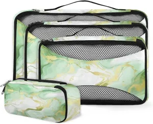 4 Set Packing Cubes for Suitcases, Travel Essentials for Carry on Luggage, Modern Marble Suitcase Organizers for Clothes Shoes Toiletries Travel Accessories in 4 Sizes - Artistic Marble