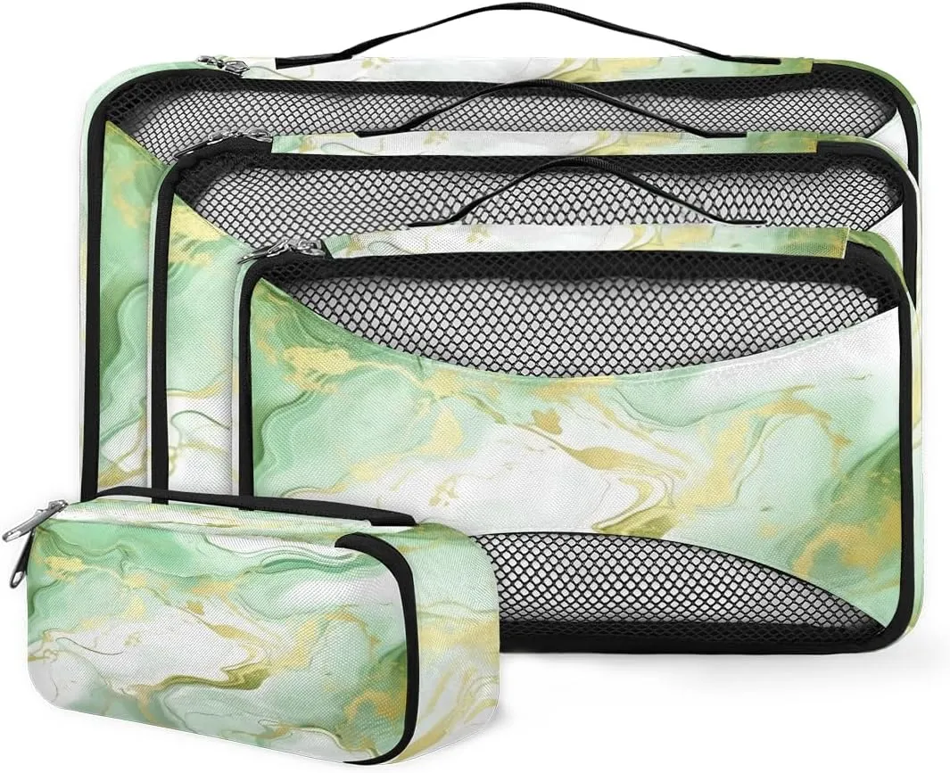 4 Set Packing Cubes for Suitcases, Travel Essentials for Carry on Luggage, Modern Marble Suitcase Organizers for Clothes Shoes Toiletries Travel Accessories in 4 Sizes - Artistic Marble