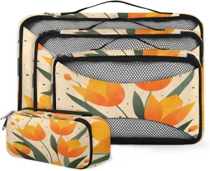 4 Set Packing Cubes for Suitcases, Travel Essentials for Carry on Luggage, Modern Tulips Suitcase Organizers for Clothes Shoes Toiletries Travel Accessories in 4 Sizes - Abstract Tulips