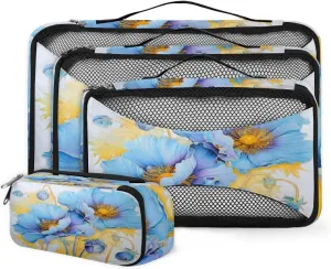 4 Set Packing Cubes for Suitcases, Travel Essentials for Carry on Luggage, Mystical Flower Suitcase Organizers for Clothes Shoes Toiletries Travel Accessories in 4 Sizes - Beautiful Flower