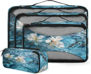 4 Set Packing Cubes for Suitcases, Travel Essentials for Carry on Luggage, Mystical Flower Suitcase Organizers for Clothes Shoes Toiletries Travel Accessories in 4 Sizes - Retro Flower