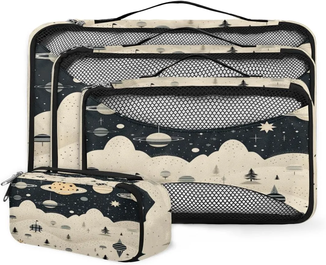 4 Set Packing Cubes for Suitcases, Travel Essentials for Carry on Luggage, Mystical Galaxy Suitcase Organizers for Clothes Shoes Toiletries Travel Accessories in 4 Sizes - Abstract Galaxy
