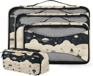 4 Set Packing Cubes for Suitcases, Travel Essentials for Carry on Luggage, Mystical Galaxy Suitcase Organizers for Clothes Shoes Toiletries Travel Accessories in 4 Sizes - Abstract Galaxy
