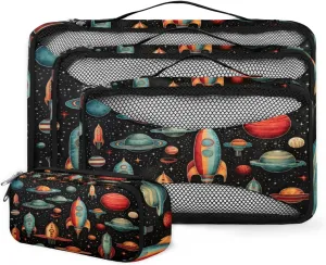 4 Set Packing Cubes for Suitcases, Travel Essentials for Carry on Luggage, Mystical Galaxy Suitcase Organizers for Clothes Shoes Toiletries Travel Accessories in 4 Sizes - Cartoon Galaxy