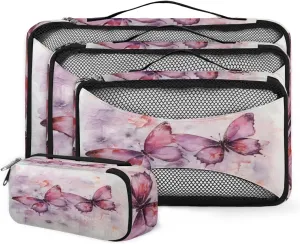 4 Set Packing Cubes for Suitcases, Travel Essentials for Carry on Luggage, Oil Painting Butterfly Suitcase Organizers for Clothes Shoes Toiletries Travel Accessories in 4 Sizes - Retro Butterfly