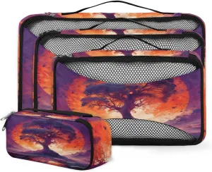 4 Set Packing Cubes for Suitcases, Travel Essentials for Carry on Luggage, Sunset Tree Suitcase Organizers for Clothes Shoes Toiletries Travel Accessories in 4 Sizes - Abstract Tree
