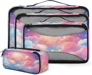 4 Set Packing Cubes for Suitcases, Travel Essentials for Carry on Luggage, Universe Galaxy Suitcase Organizers for Clothes Shoes Toiletries Travel Accessories in 4 Sizes - Colorful Galaxy