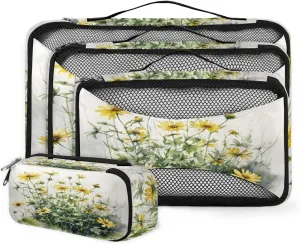 4 Set Packing Cubes for Suitcases, Travel Essentials for Carry on Luggage, Watercolor Flower Suitcase Organizers for Clothes Shoes Toiletries Travel Accessories in 4 Sizes - Abstract Flower