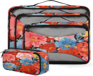 4 Set Packing Cubes for Suitcases, Travel Essentials for Carry on Luggage, Watercolor Flower Suitcase Organizers for Clothes Shoes Toiletries Travel Accessories in 4 Sizes - Dreamy Flower